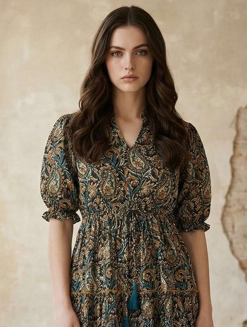 women print puff sleeve tiered dress - 22345824 -  Standard Image - 3