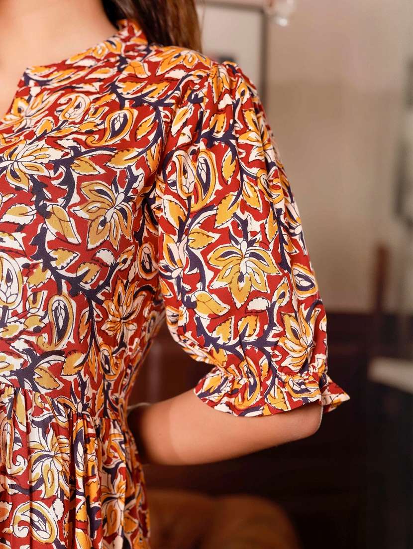 women printed puff sleeve tiered dress - 22345832 -  Standard Image - 3