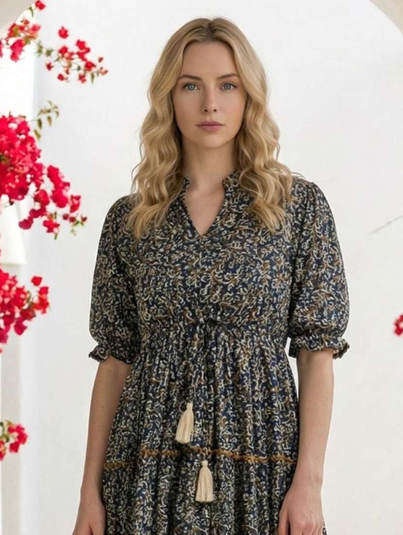 women printed puff sleeve tiered dress - 22345846 -  Standard Image - 3