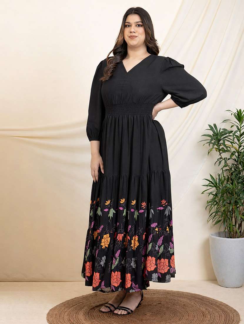 women  plus size floral puff sleeve tiered maxi dress