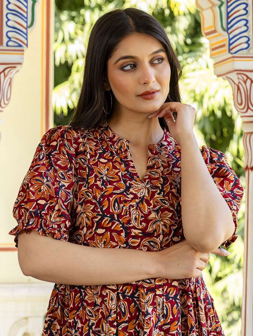 women printed puff sleeve tiered ethnic dress - 22345871 -  Standard Image - 3