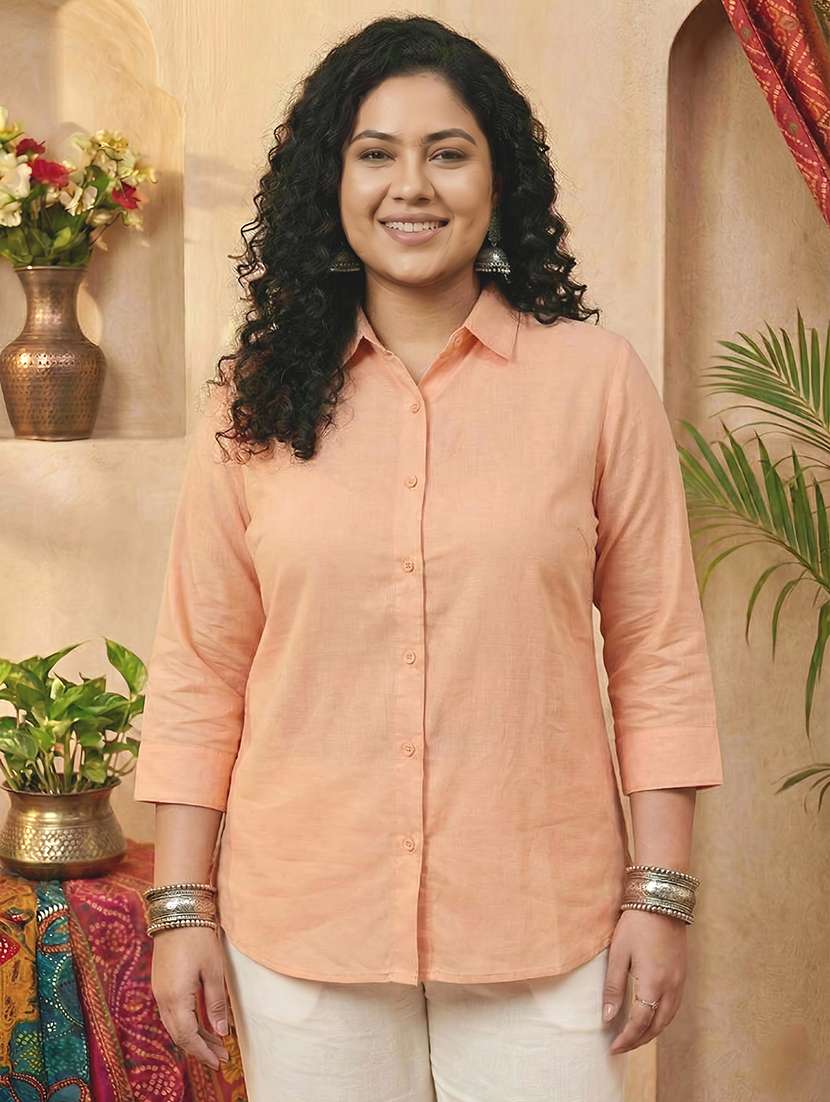 women solid collared three quarter sleeve shirt