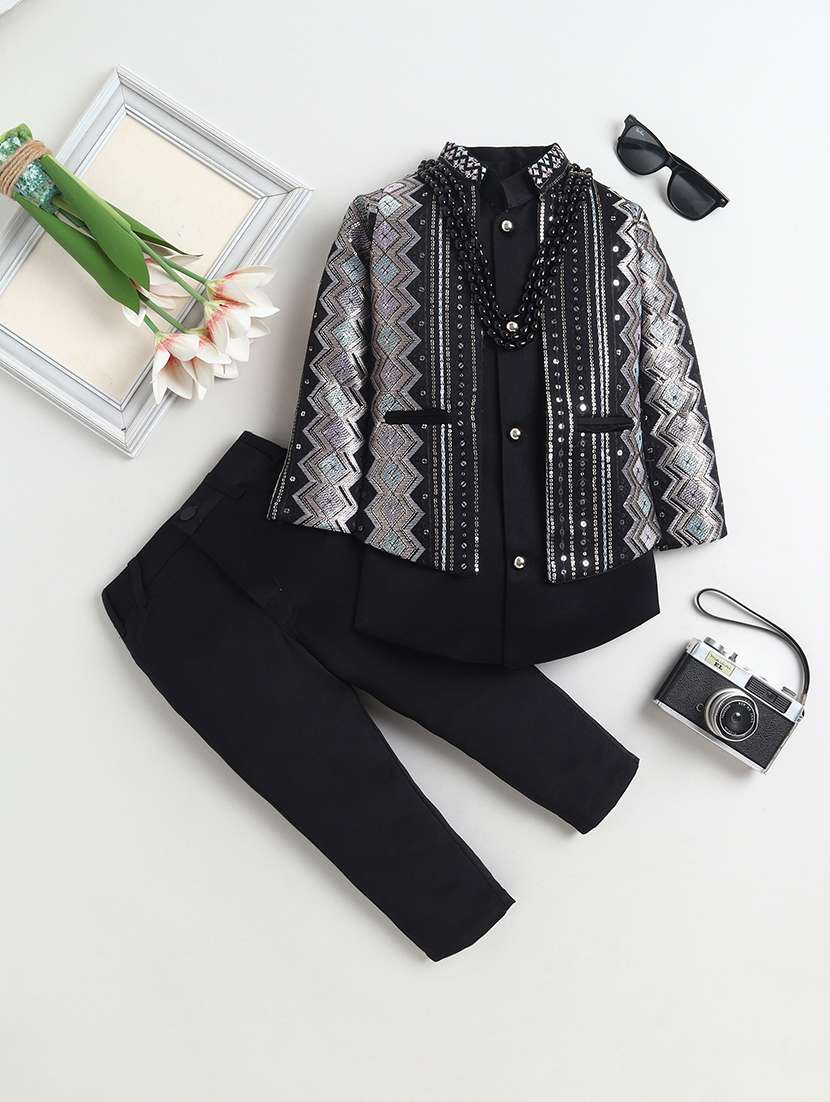 boys embroidered long sleeve sherwani set
