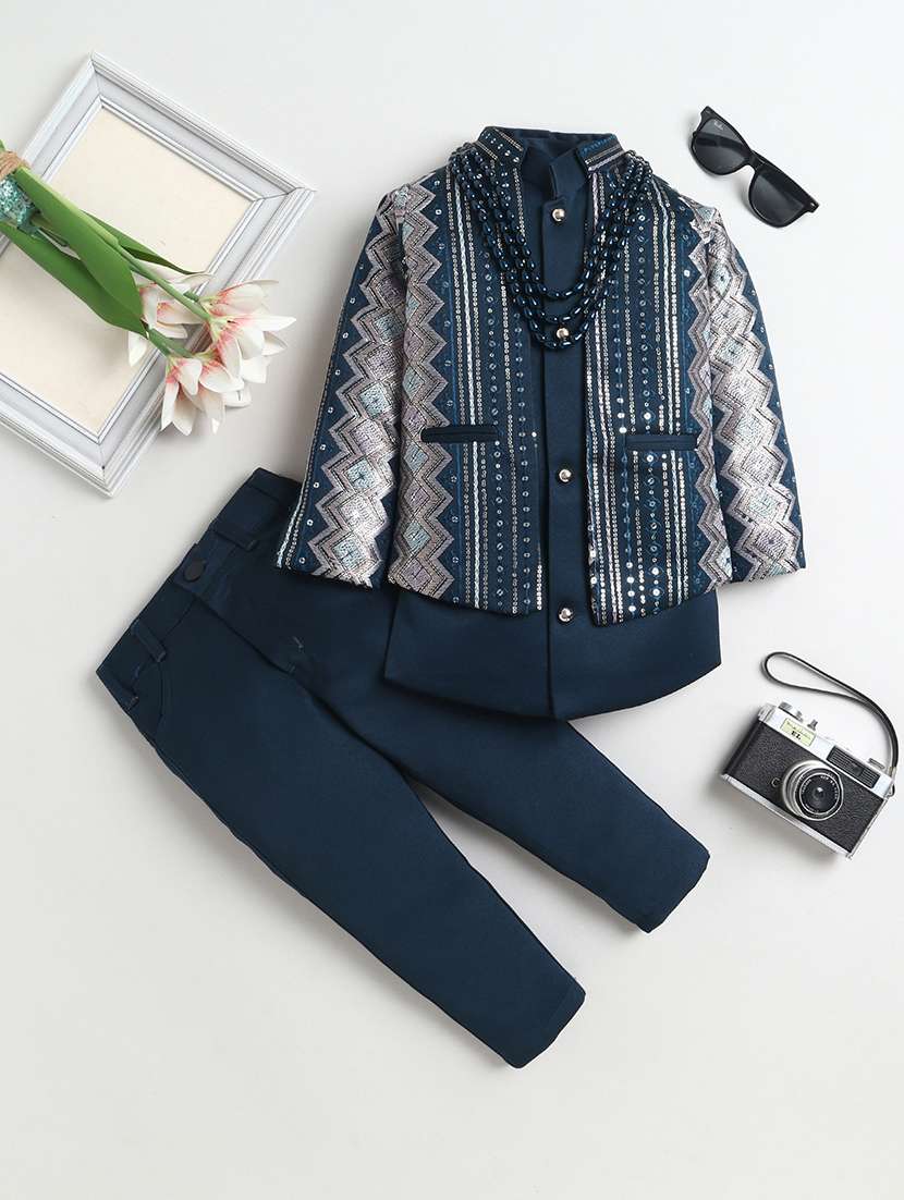 boys embroidered long sleeve sherwani set