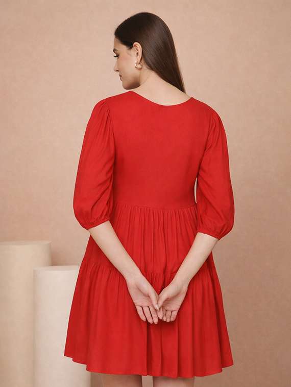 women embroidered puff sleeve tiered dress - 22345923 -  Standard Image - 3