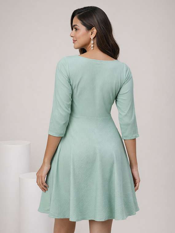 womne solid three quarter sleeve flared dress - 22345924 -  Standard Image - 3