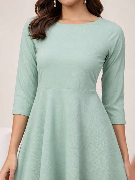 womne solid three quarter sleeve flared dress - 22345924 -  Standard Image - 5