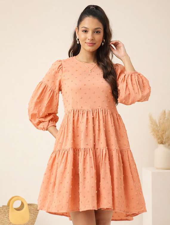 women self designed puff sleeve tiered dress