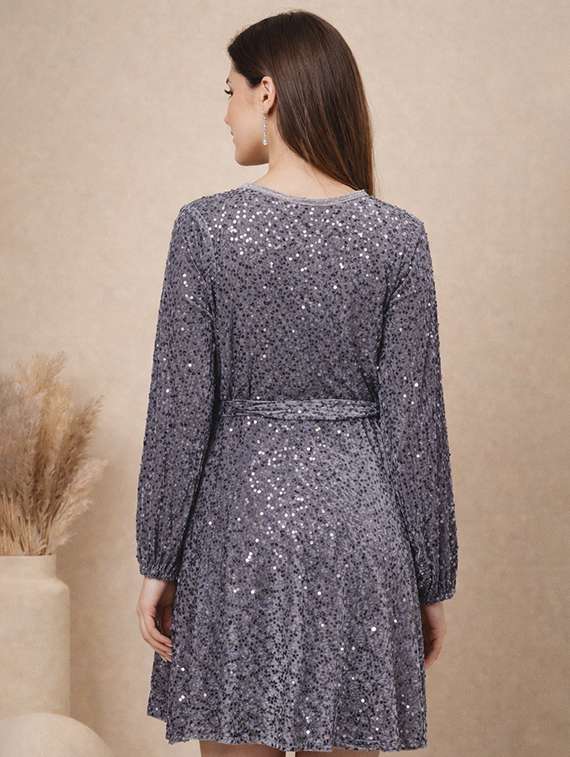women sequined puff sleeve a-line dress - 22345935 -  Standard Image - 3