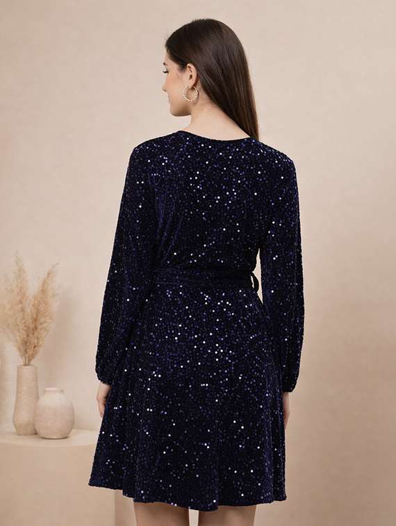 women sequined puff sleeve a-line dress - 22345936 -  Standard Image - 3