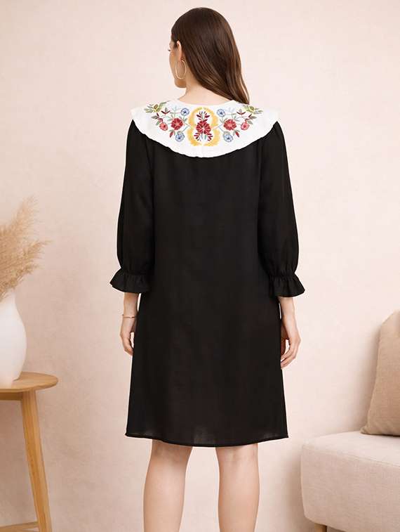women embroidered three quarter sleeve a-line dress - 22345937 -  Standard Image - 3
