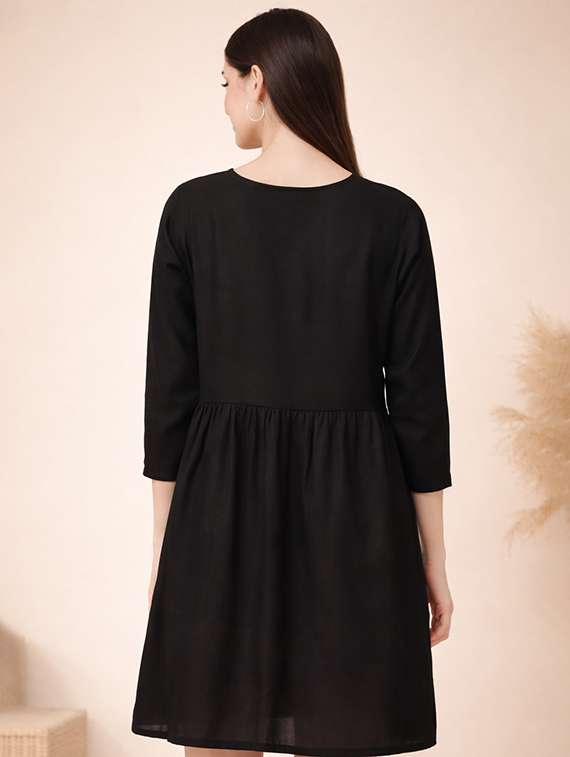 women embroidered three quarter sleeve a-line dress - 22345938 -  Standard Image - 3