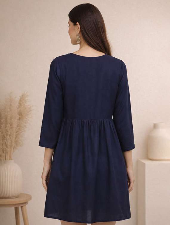 women embroidered three quarter sleeve a-line dress - 22345939 -  Standard Image - 3