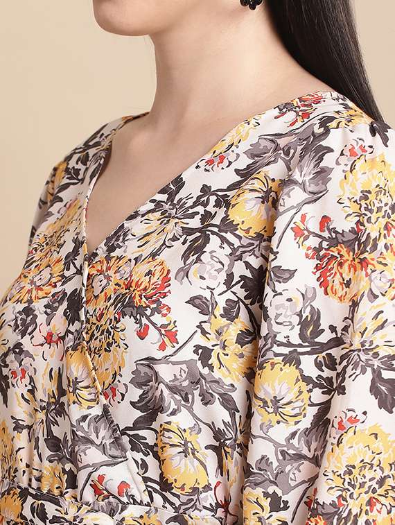 women printed puff sleeve fit & flared dress - 22345942 -  Standard Image - 5