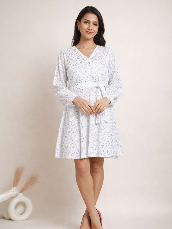 women embellished puff sleeve fit & flared dress