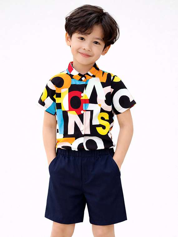 boys printed shirt and shorts set