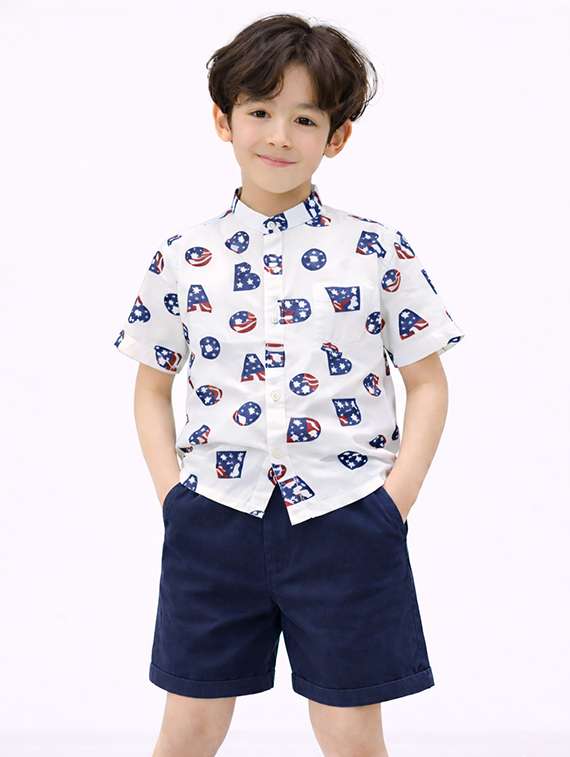 boys printed shirt and shorts set