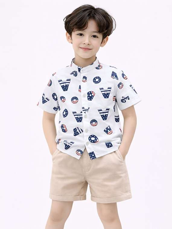 boys printed shirt and shorts set