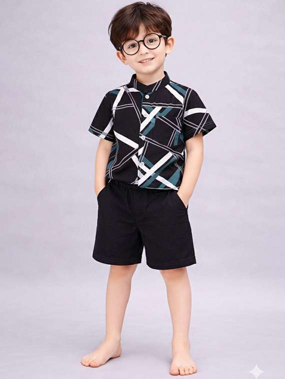 boys printed shirt and shorts set