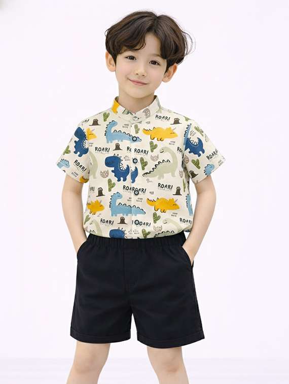 boys printed shirt and shorts set