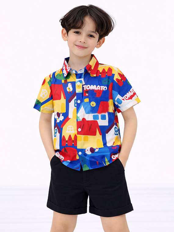 boys printed shirt and shorts set