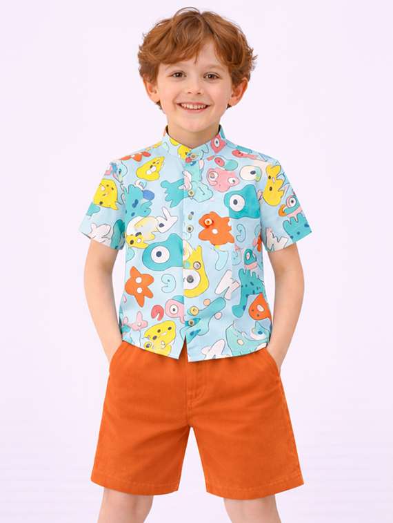 boys printed shirt and shorts set