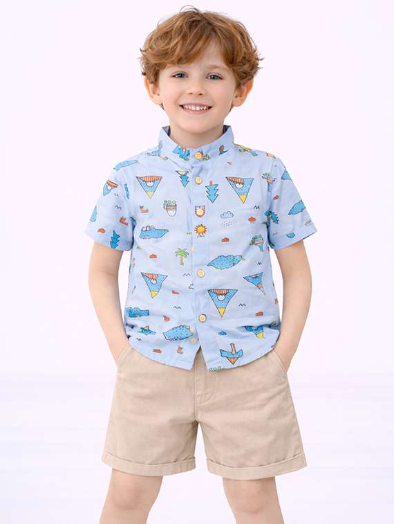 boys printed shirt and shorts set