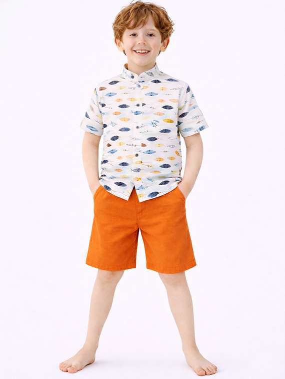 boys printed shirt and shorts set