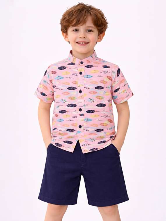 boys printed shirt and shorts set