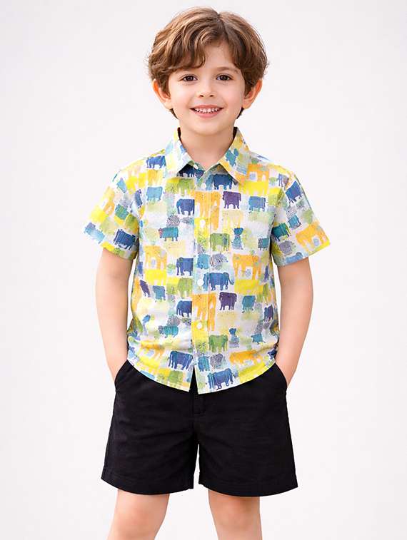 boys printed shirt and shorts set