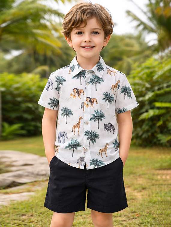 boys printed shirt and shorts set