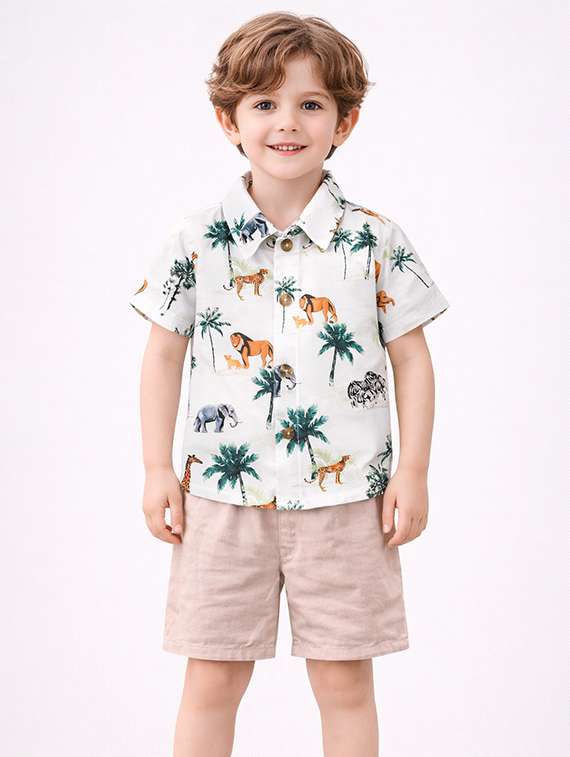 boys printed shirt and shorts set