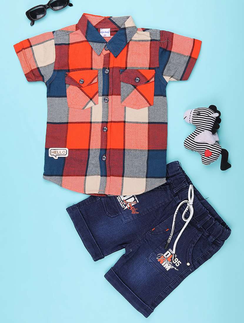red cotton combo infant twin set