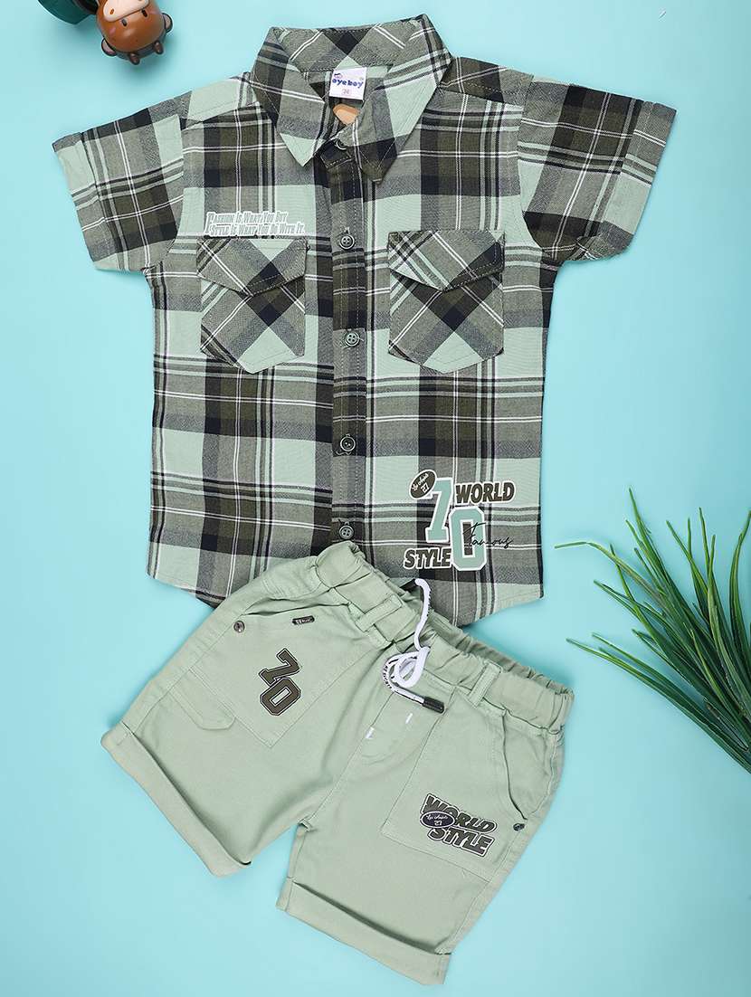 green cotton combo infant twin set