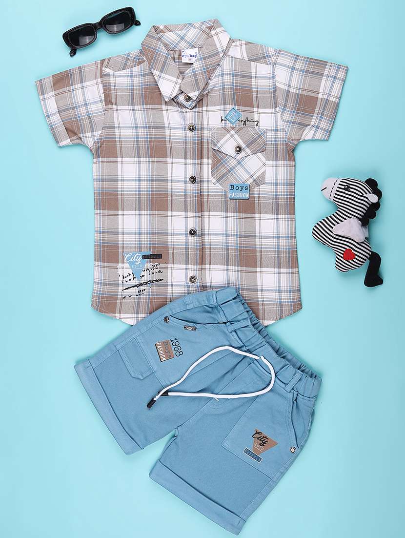 blue cotton combo infant twin set