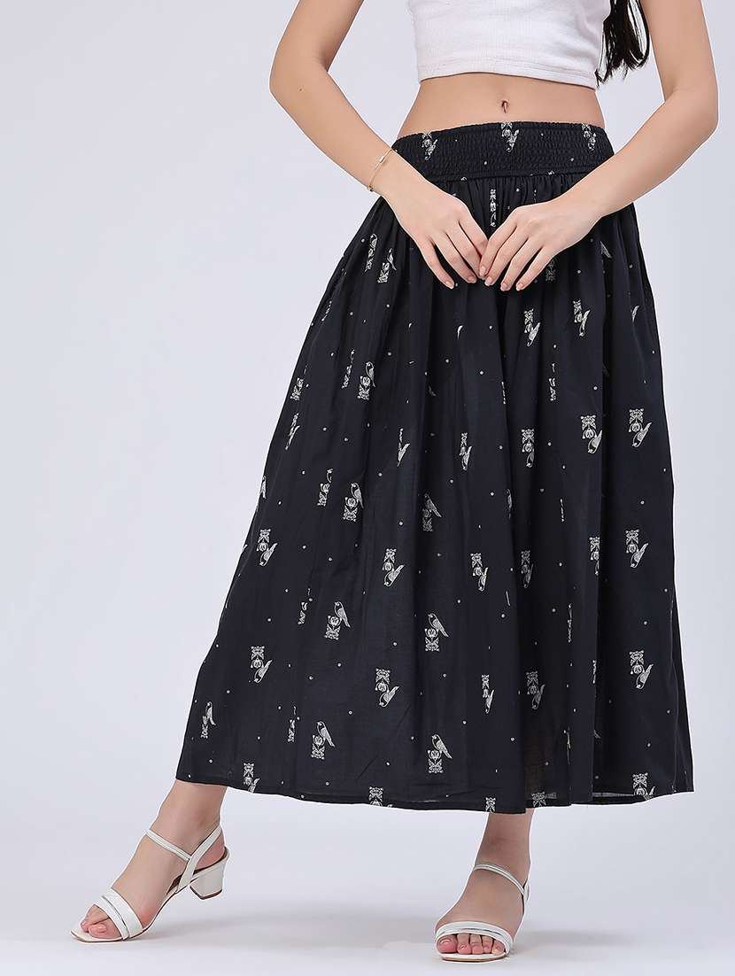 women printed high rise flared skirt