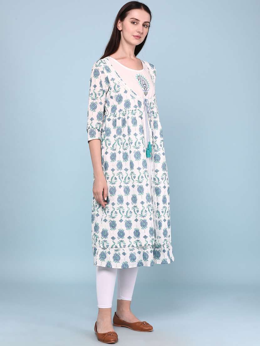 women printed three quarter sleeves flared kurta - 22346179 -  Standard Image - 3