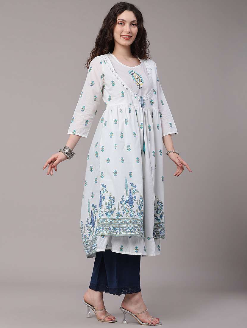 women printed three quarter sleeves flared kurta - 22346180 -  Standard Image - 3