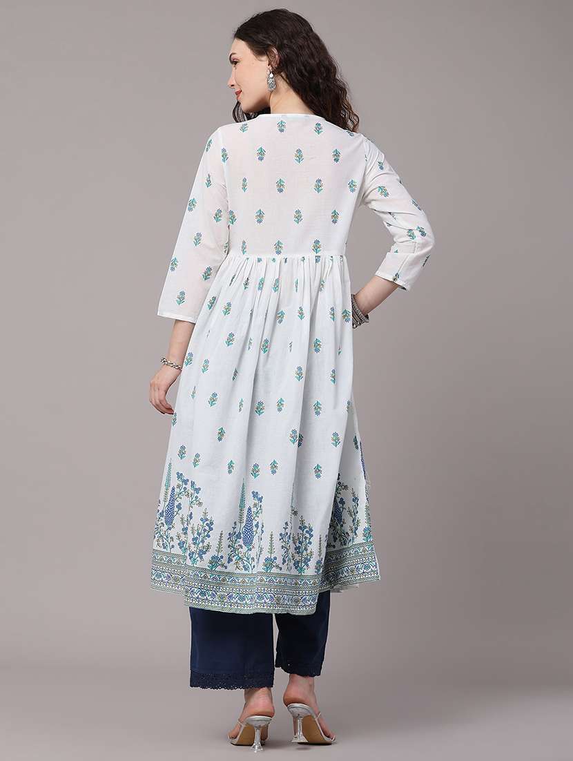 women printed three quarter sleeves flared kurta - 22346180 -  Standard Image - 5