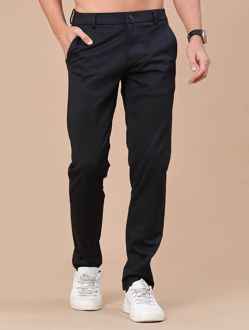 men solid mid rise chinos casual trouser