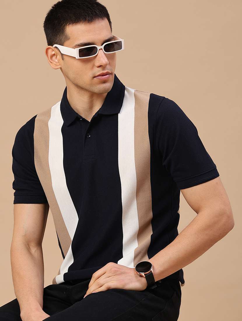 men striped short sleeve slim fit polo t-shirt