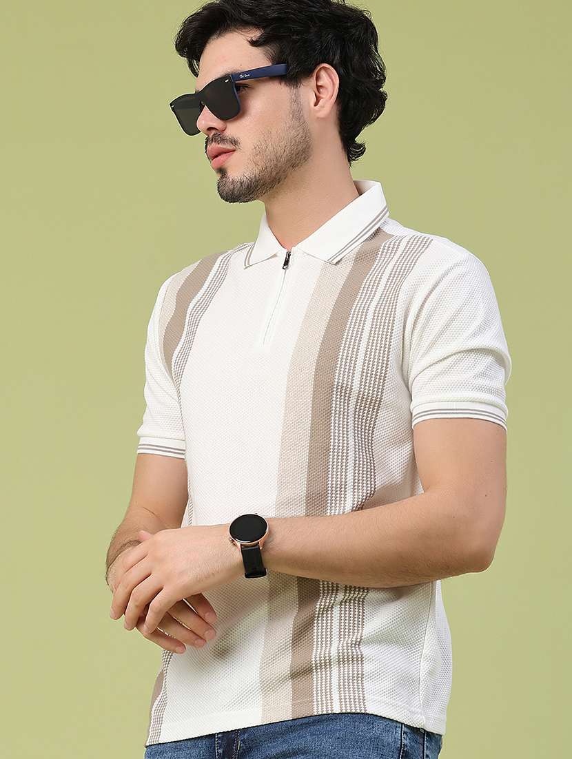 men striped short sleeve slim fit polo t-shirt