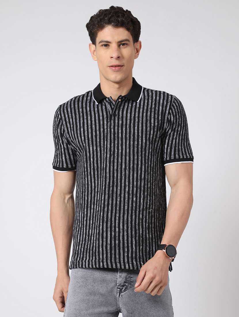 striped polo neck regular fit t-shirt