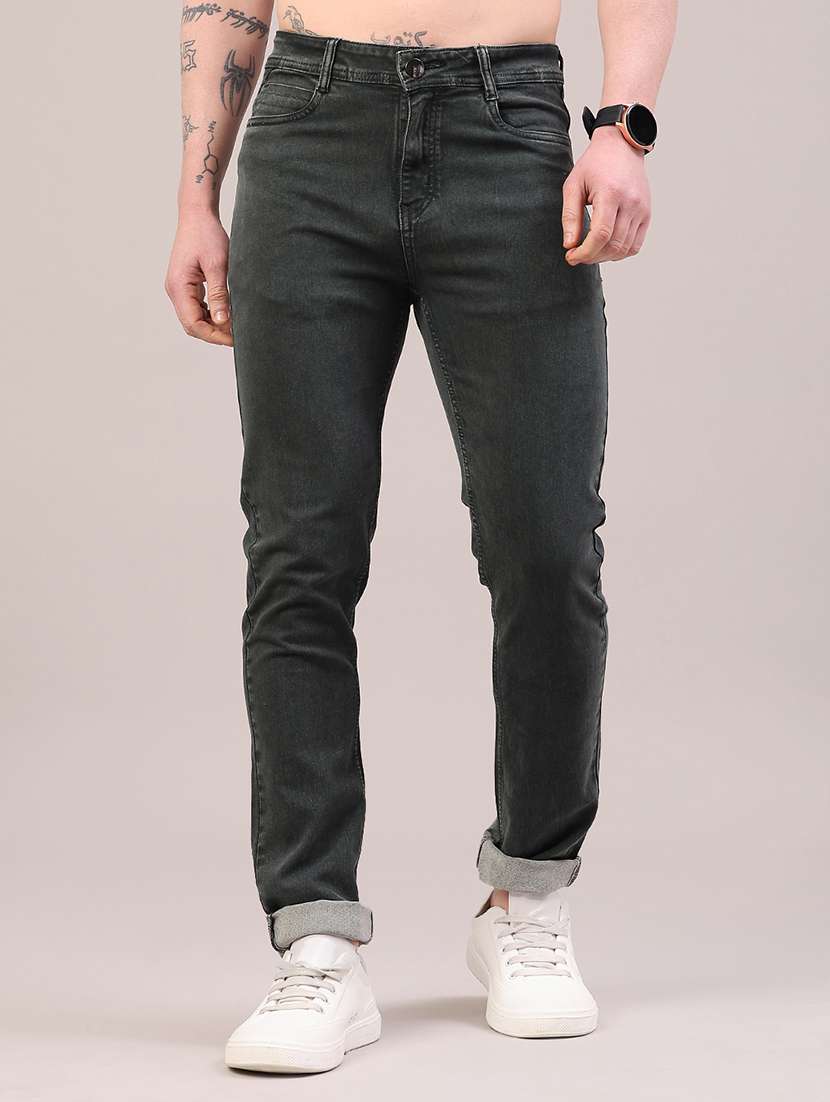 men plain mid rise full length jeans