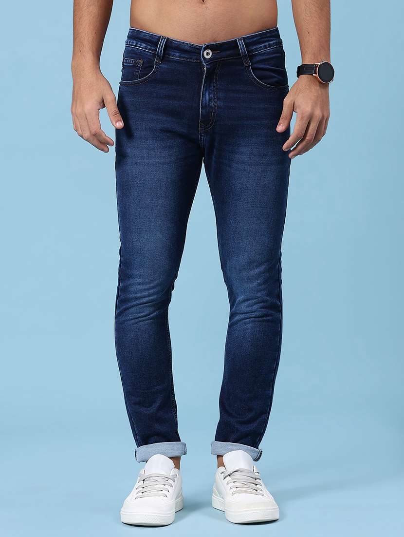 men washed mid rise full length slim fit jeans
