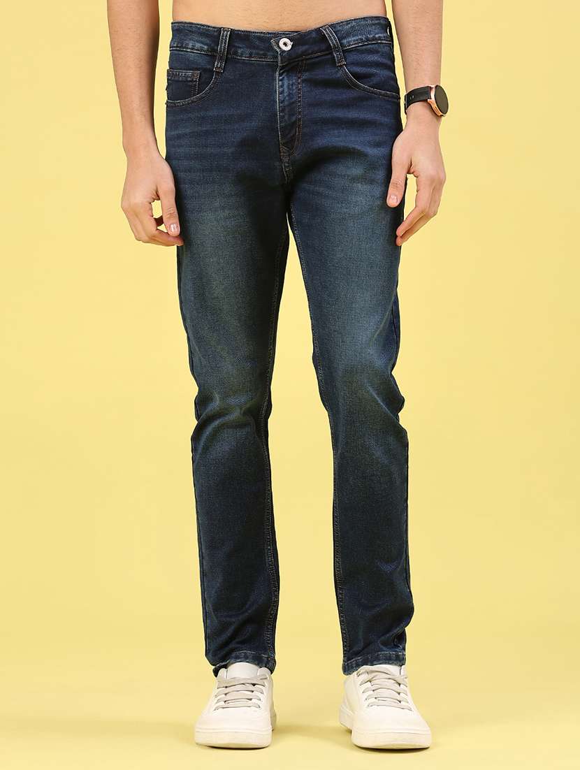 men washed mid rise full length slim fit jeans