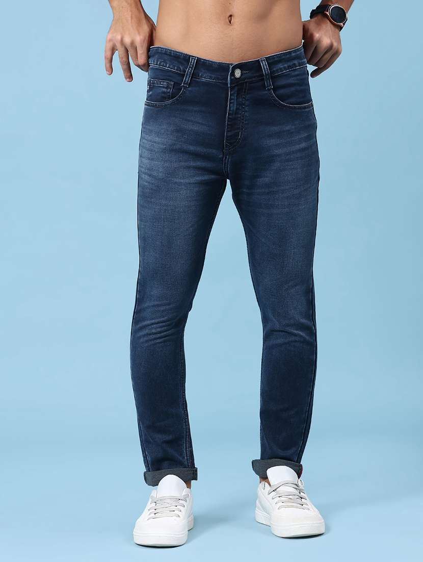 men washed mid rise full length slim fit jeans