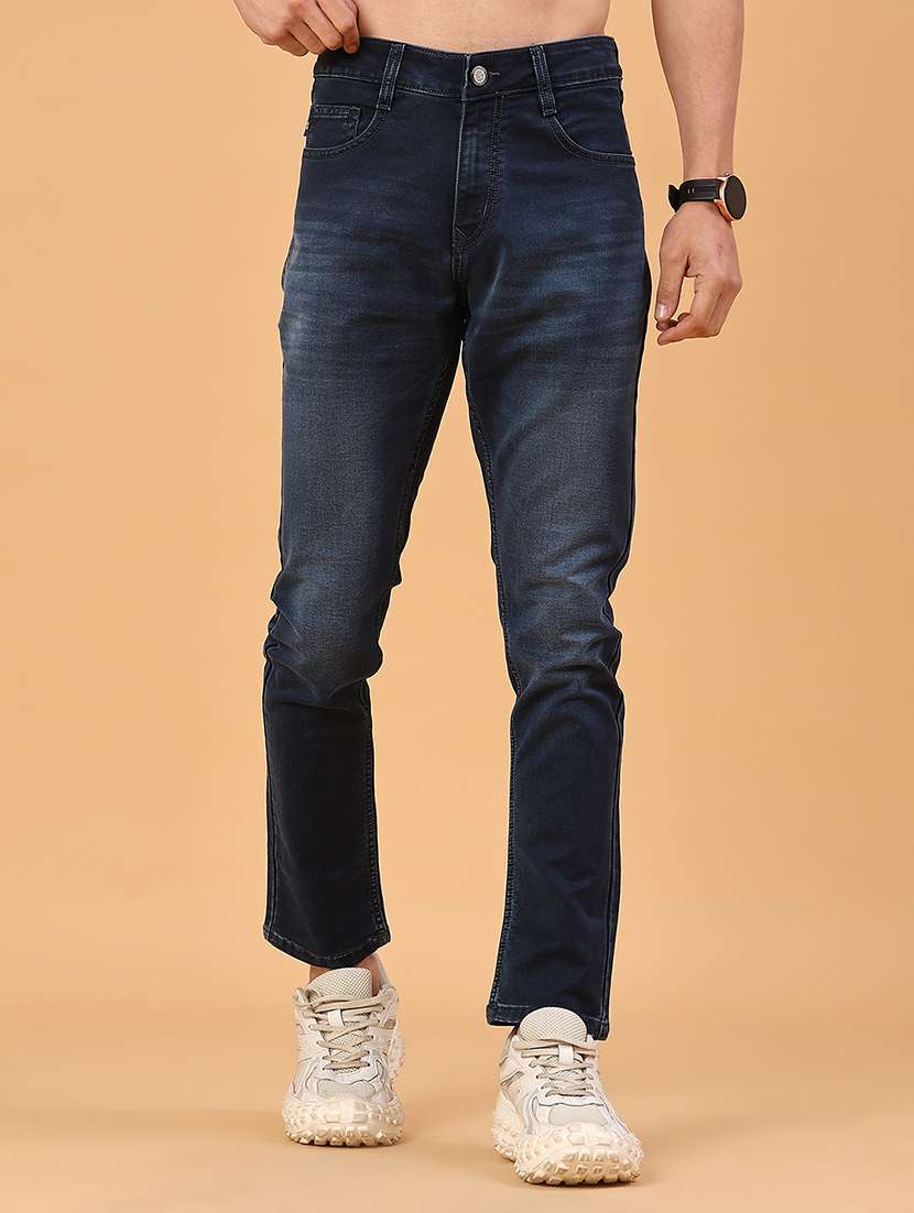 men washed mid rise ankle length slim fit jeans