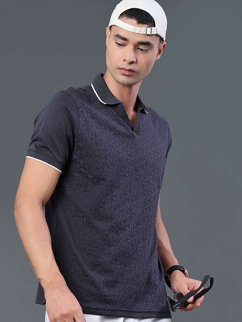 men self design short sleeve regular fit polo t-shirt