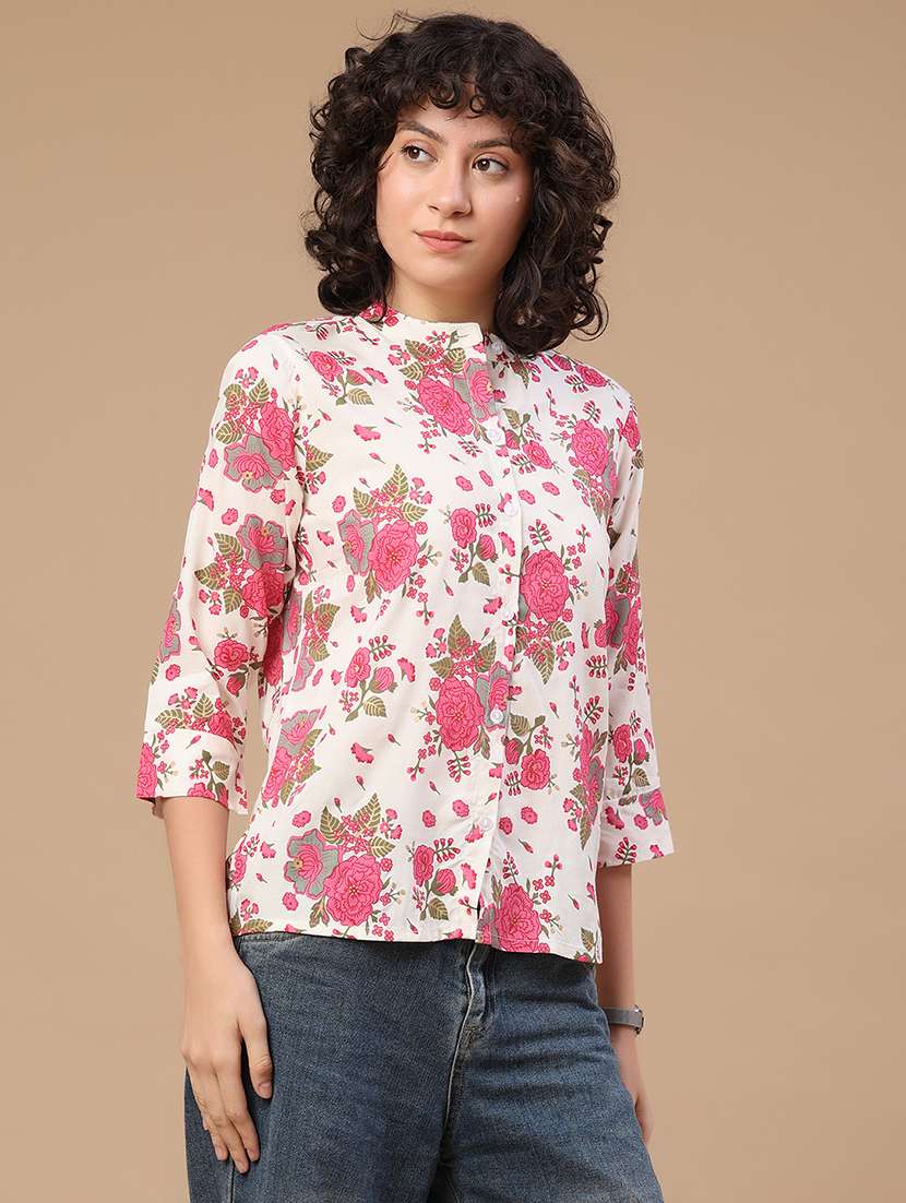 women printed mandarin neck regular shirt - 22346329 -  Standard Image - 3